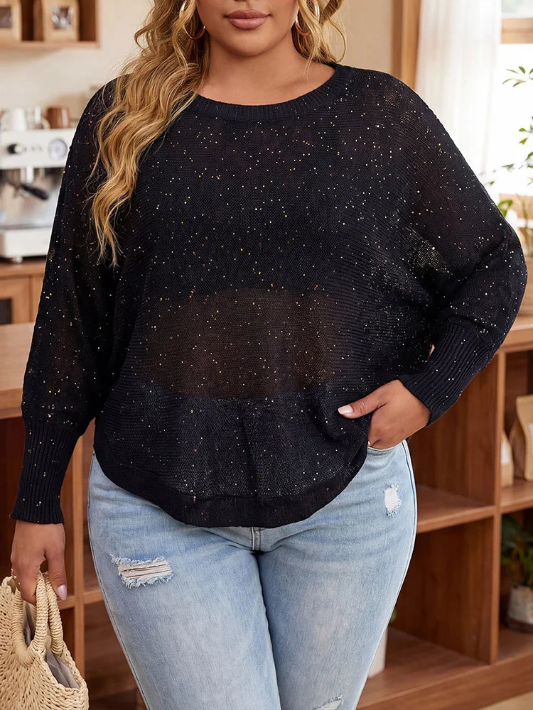 Speckled Open-Knit Sweater