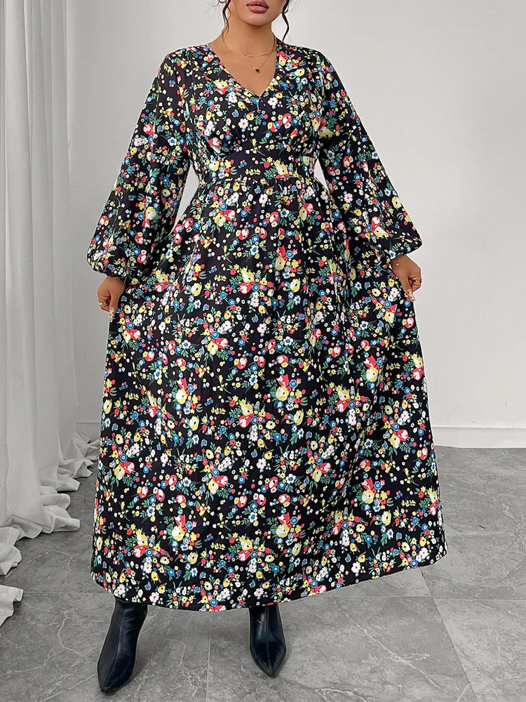Ditsy-Floral V-Neck Maxi Dress