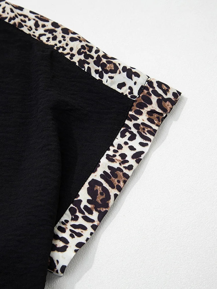 Leopard-Trim Dolman-Sleeve Top