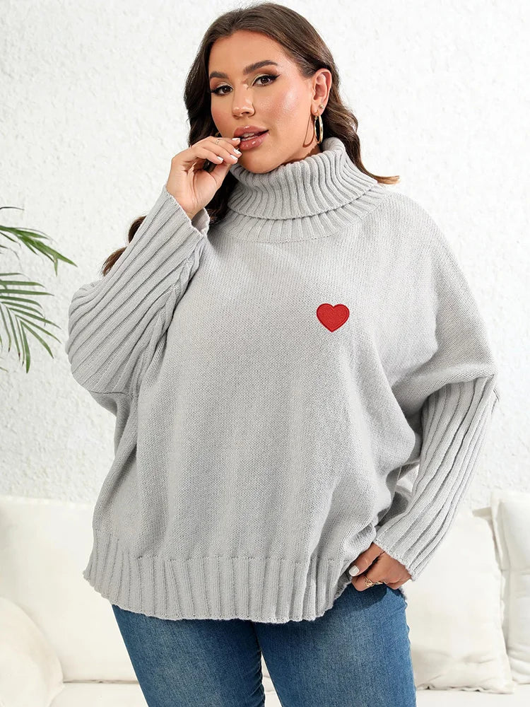 Heart-Appliqué Ribbed-Sleeve Turtleneck Sweater