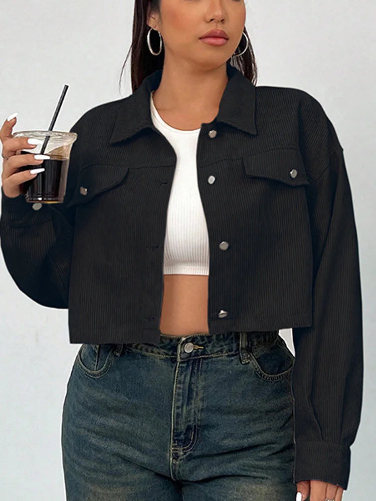 Textured Cropped Pocket Shirt Jacket