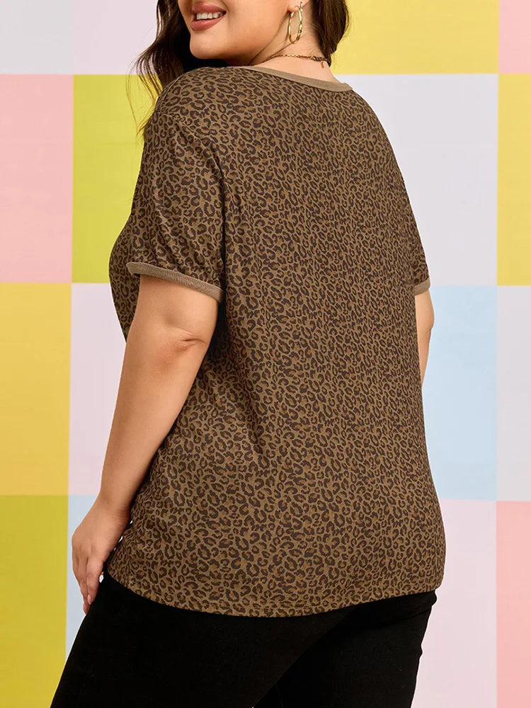 Leopard-Print Contrast-Trim Tee