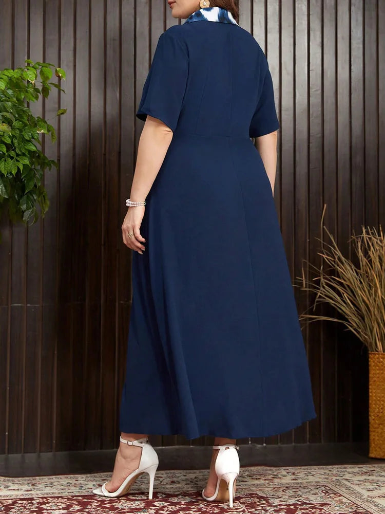 Floral-Panel Double-Breasted Maxi Dress