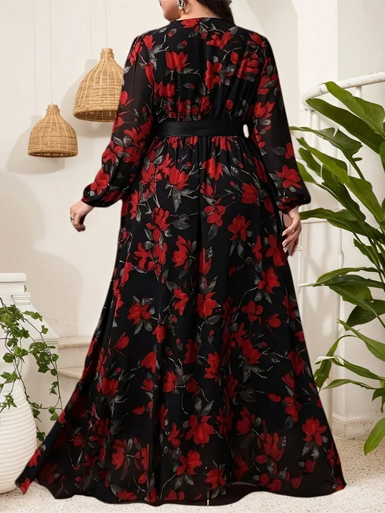 Red-Floral Wrap Maxi Dress