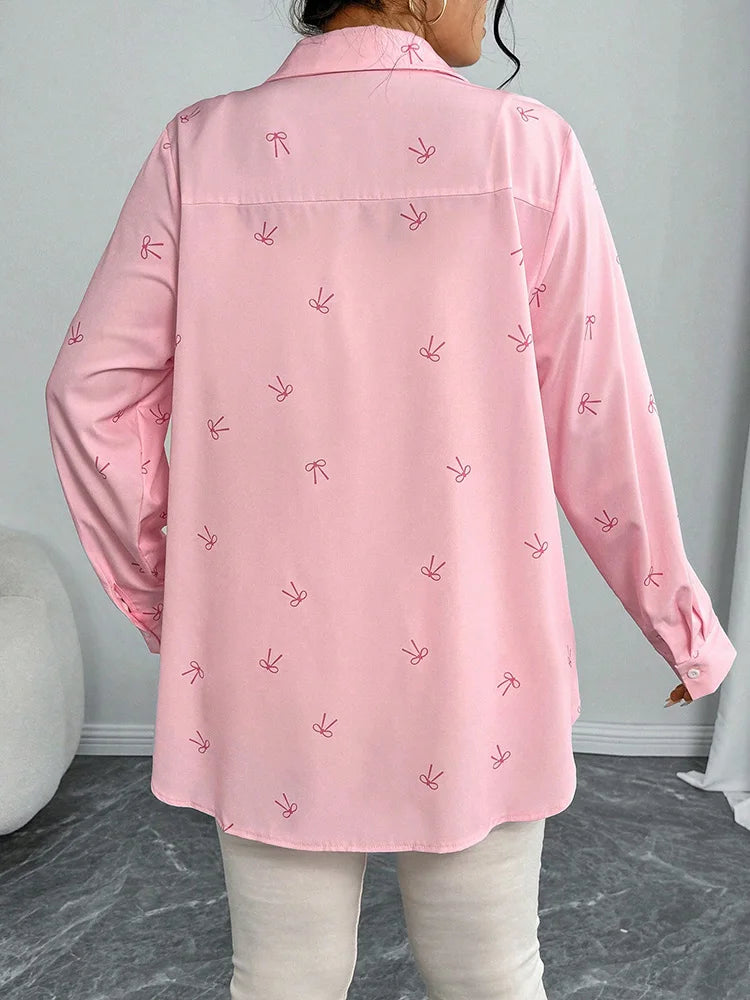 Bow-Print Oversized Button-Down Shirt