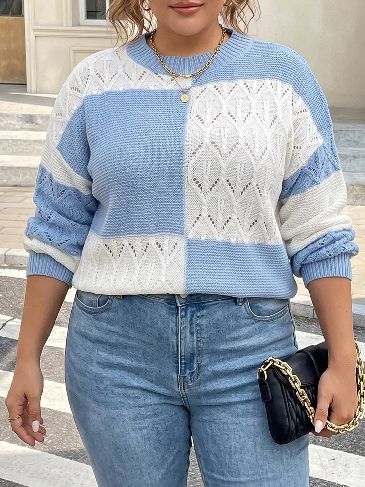 Colorblock Openwork Patchwork Sweater