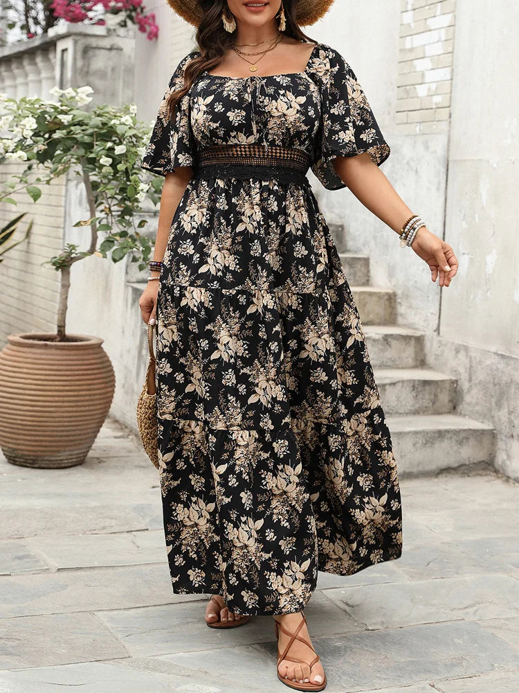 Floral Lace-Waist Maxi Dress