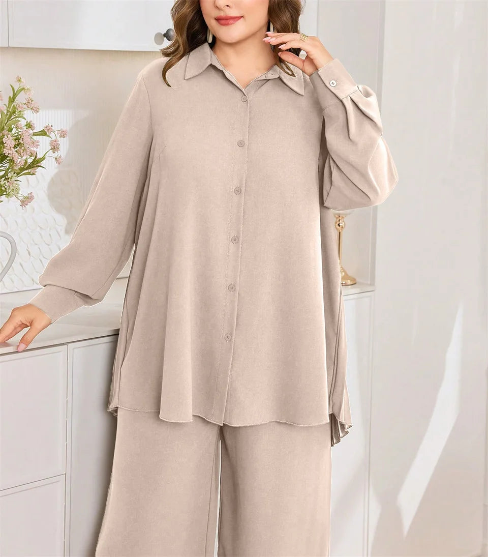 Longline Shirt & Wide-Leg Pants Set