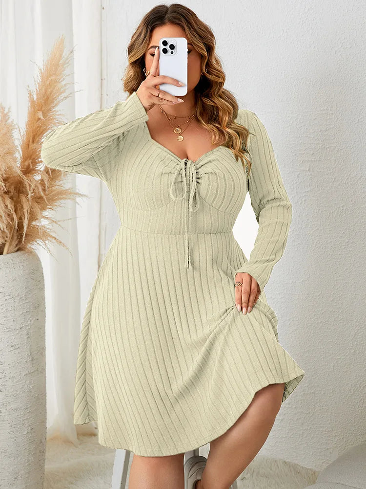 Ribbed Tie-Front Skater Dress