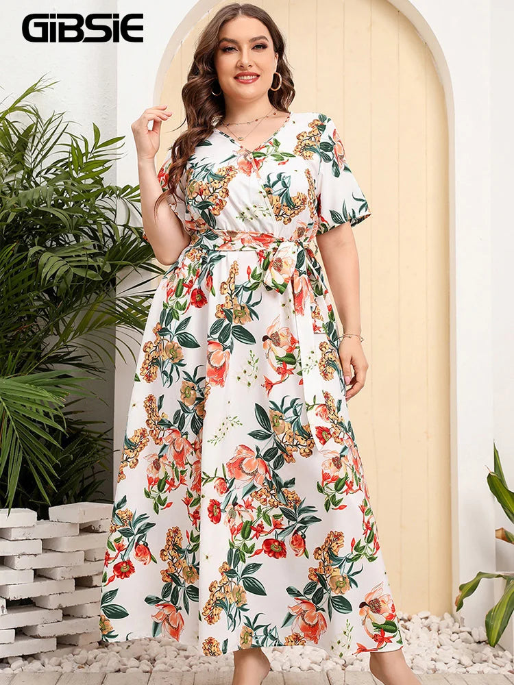 Floral Belted V-Neck Maxi Dress