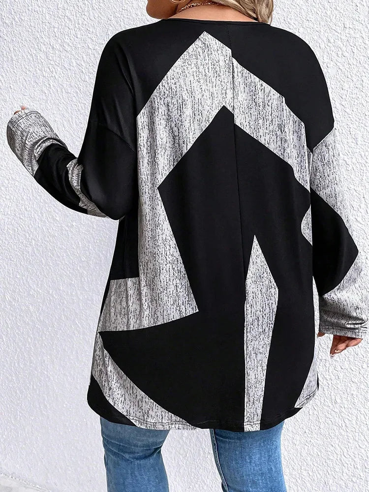 Geometric Colorblock V-Neck Tunic