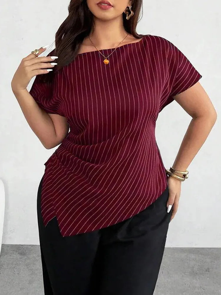 Pinstripe Asymmetric-Hem Blouse