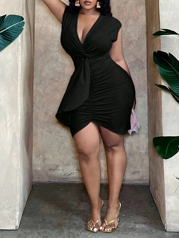Ruched Twist-Front Mini Dress