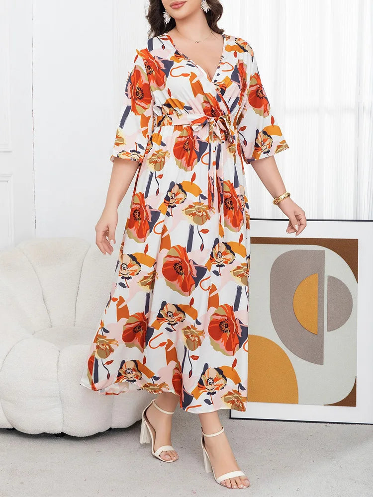 Poppy-Print Wrap Maxi Dress