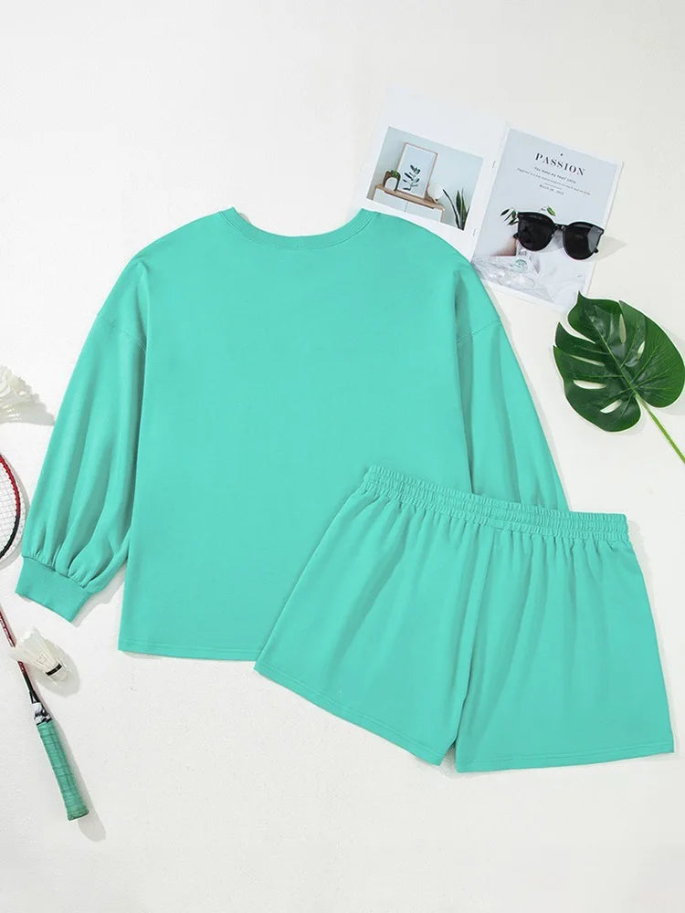 V-Neck Sweatshirt & Shorts Set