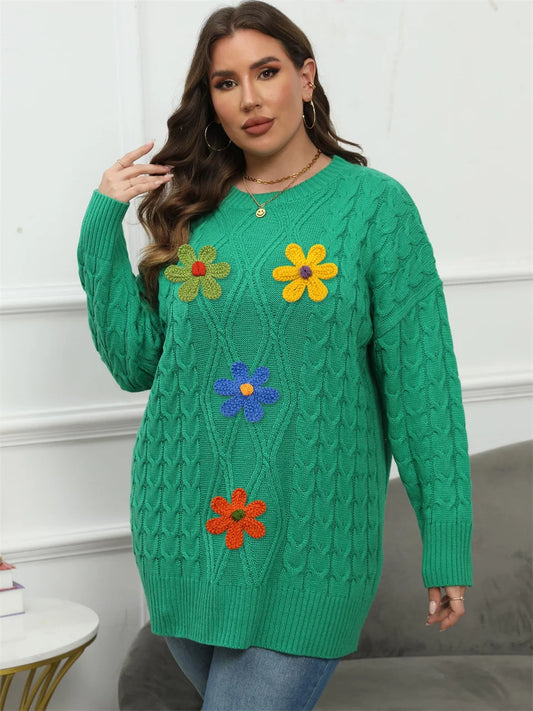 Floral-Appliqué Off-Shoulder Sweater