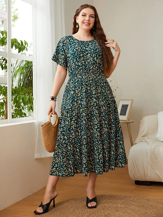 Ditsy-Floral Gathered Maxi Dress