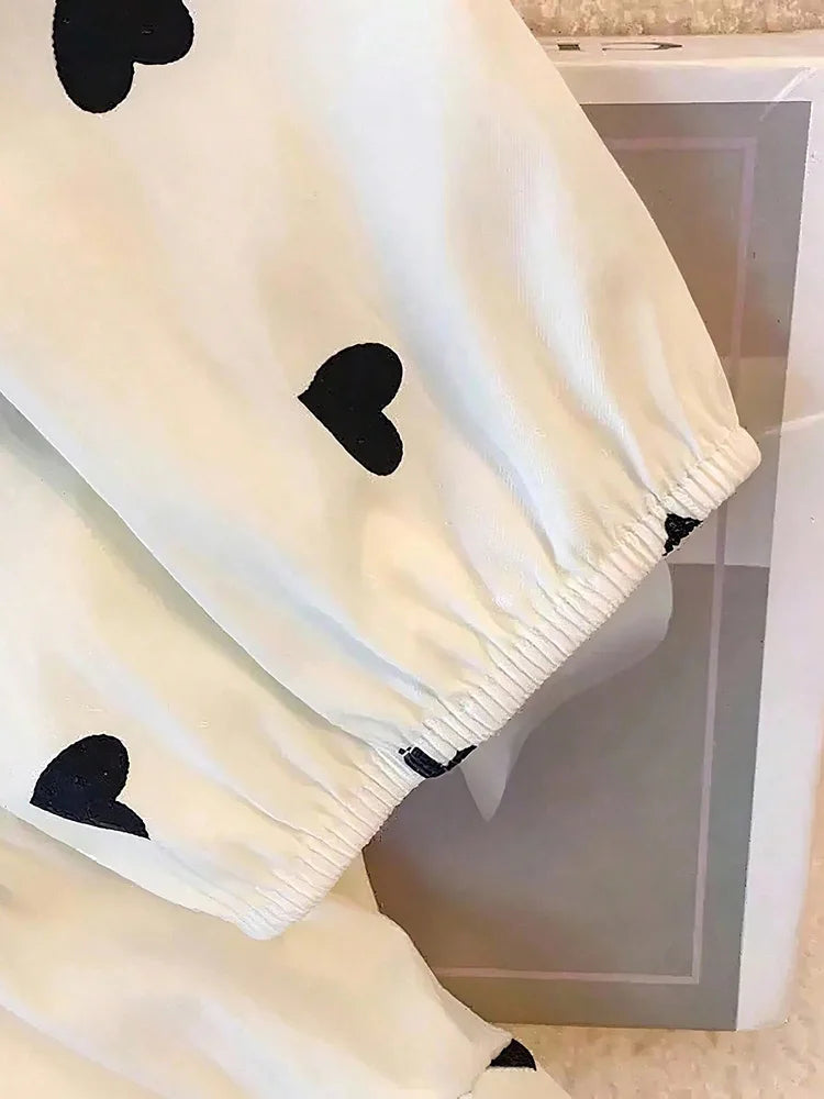 Heart-Print Puff-Sleeve Babydoll Blouse