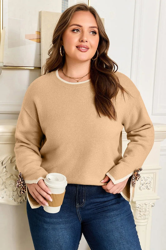 Contrast-Trim Side-Bow Sweater
