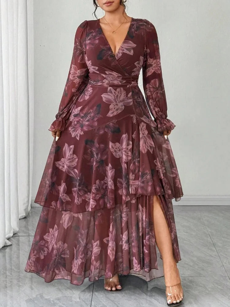 Tiered Floral Wrap Maxi Dress