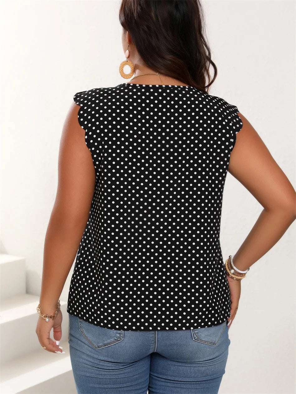 Polka-Dot Ruffle-Shoulder Shell Top
