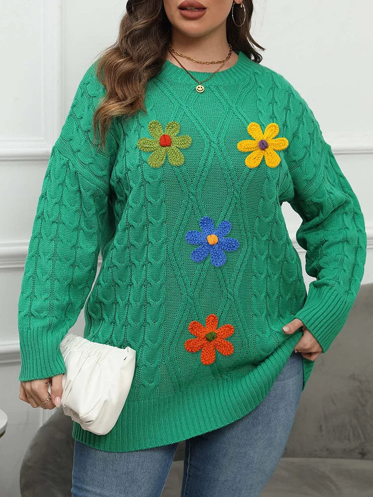 Floral-Appliqué Off-Shoulder Sweater