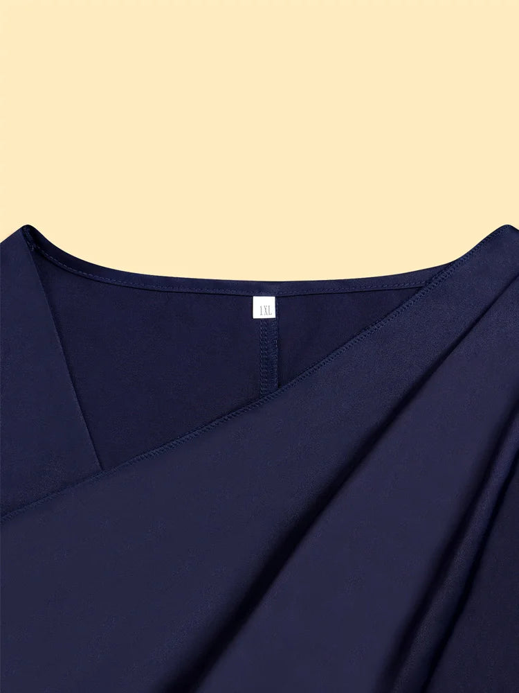 Draped-Neck Flutter-Sleeve Blouse
