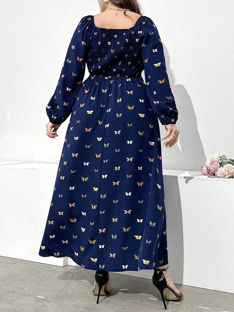 Butterfly Smocked-Bodice Maxi Dress