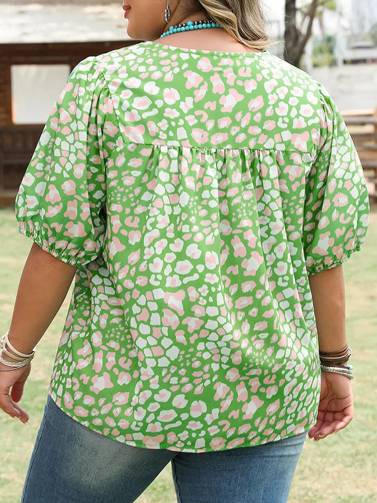 Abstract-Spot Tassel-Tie Blouse