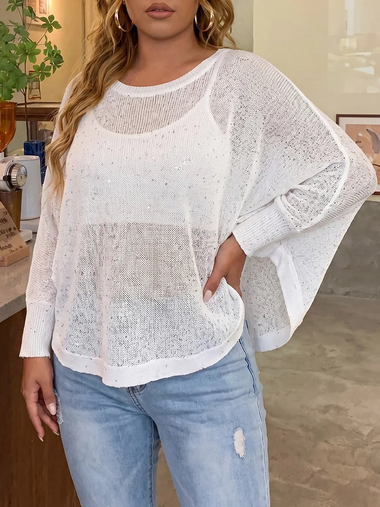 Speckled Open-Knit Sweater
