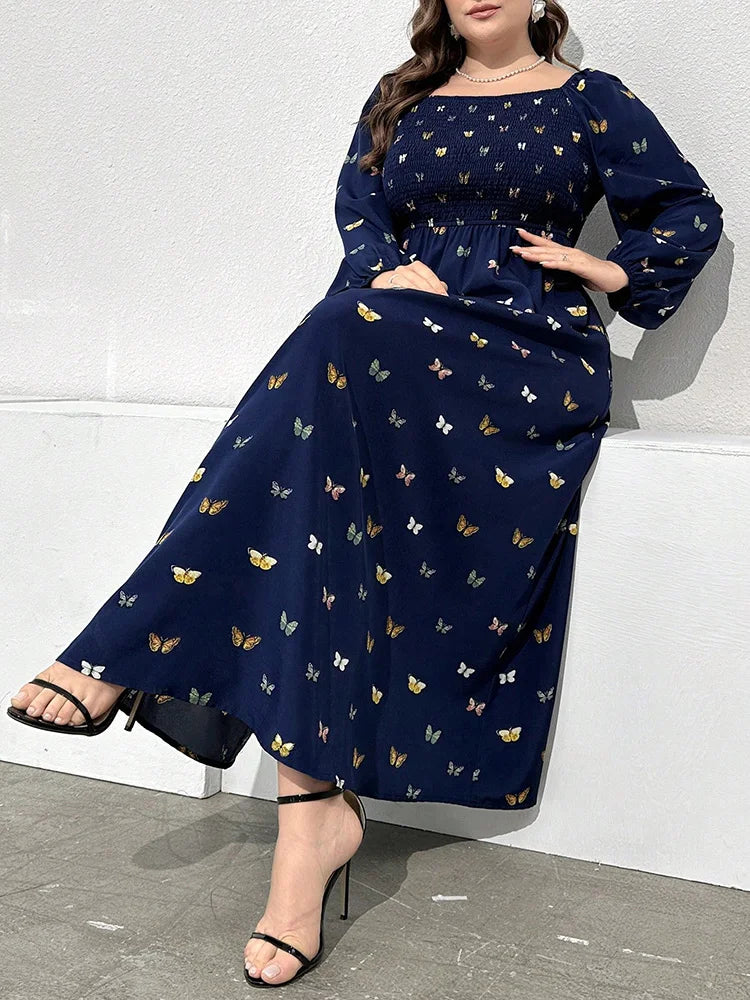 Butterfly Smocked-Bodice Maxi Dress