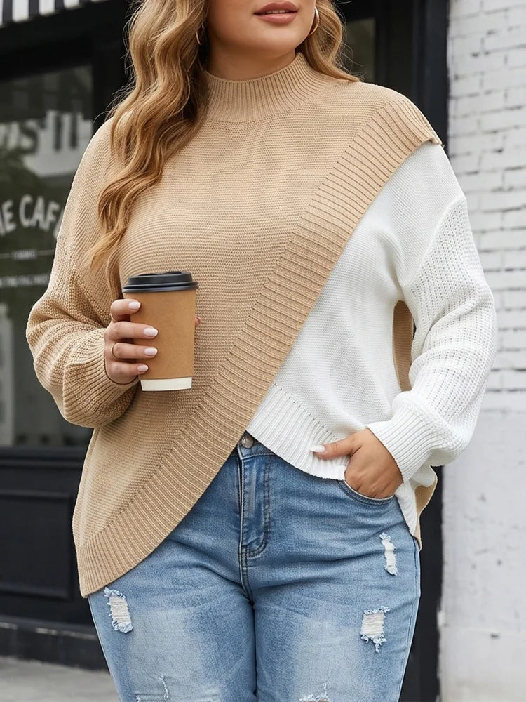 Colorblock Asymmetric Mock-Neck Sweater