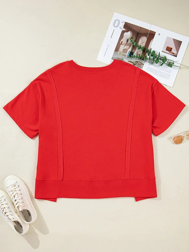 Split-Neck Side-Slit Relaxed Top