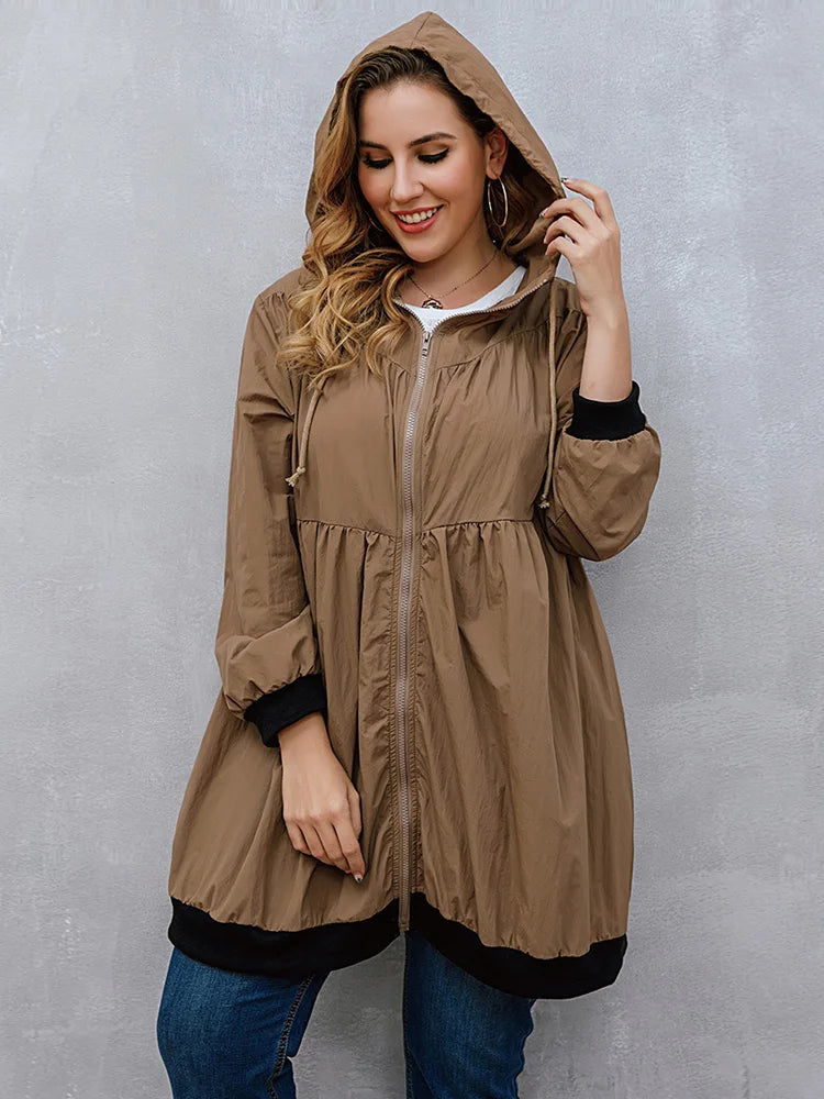 Gathered-Waist Hooded Longline Jacket