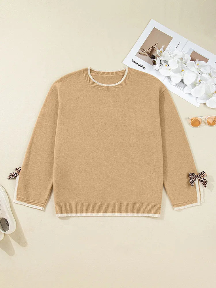 Contrast-Trim Side-Bow Sweater
