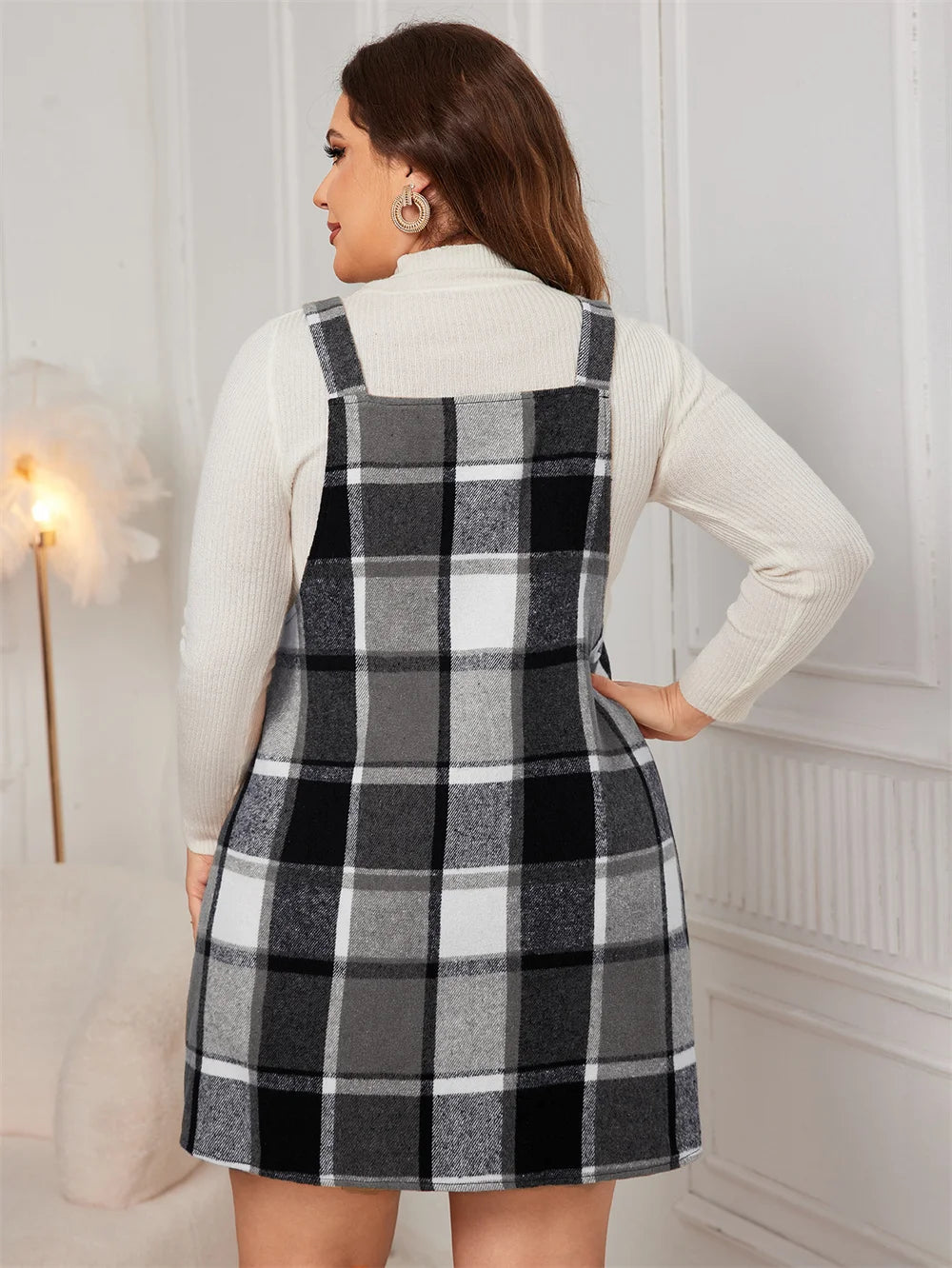 Plaid Pocketed Pinafore Mini Dress