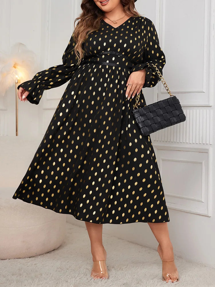 Metallic-Dot V-Neck Midi Dress