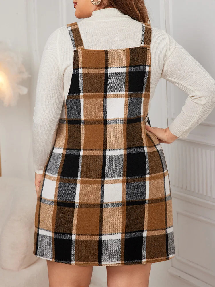 Plaid Pocketed Pinafore Mini Dress