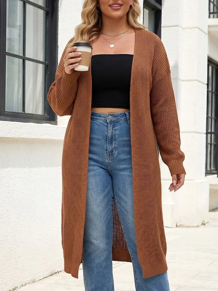 Textured Open-Front Maxi Cardigan