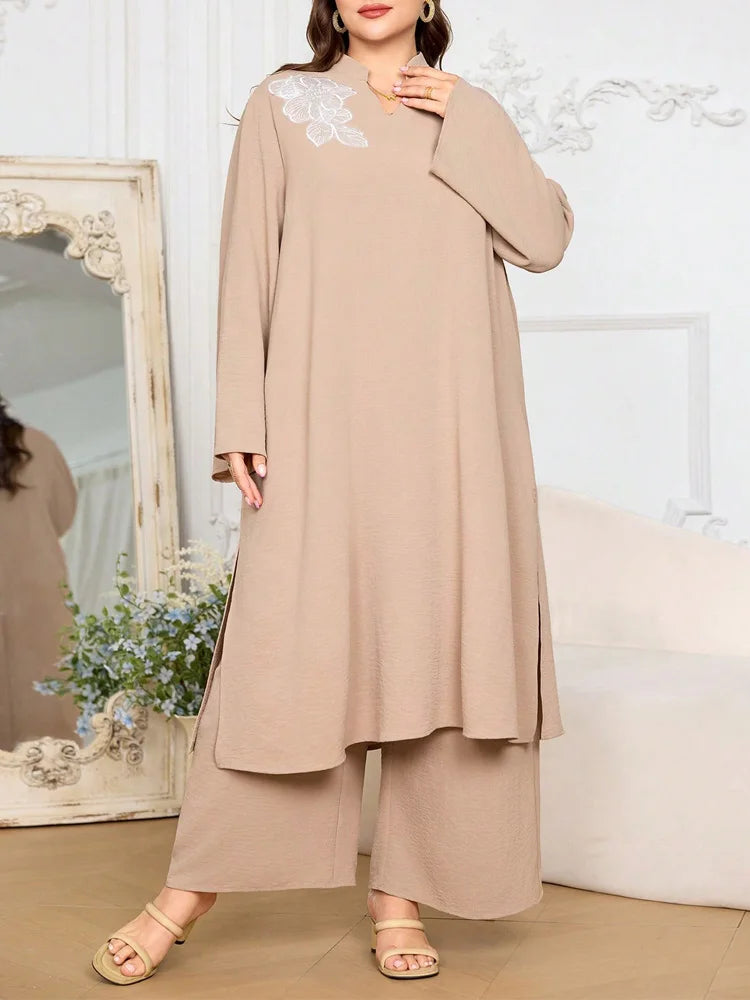 Embroidered Tunic & Wide-Leg Pants Set