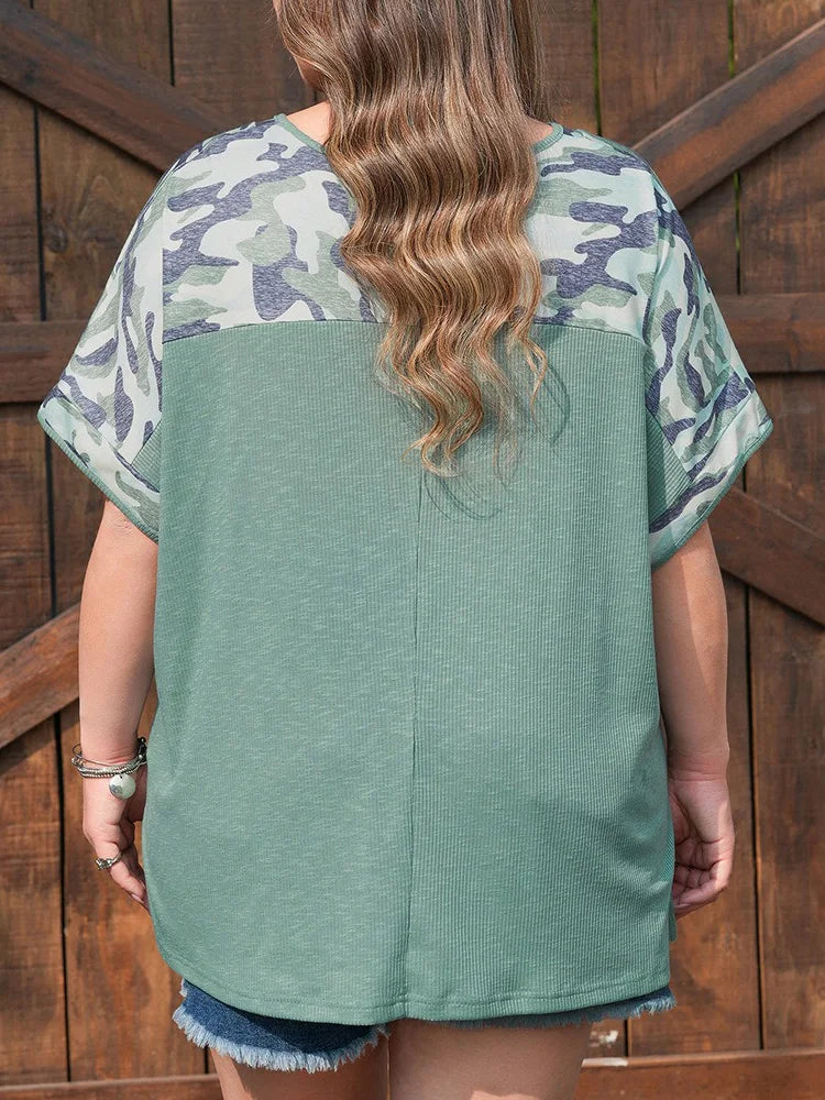 Camo-Raglan V-Neck Top
