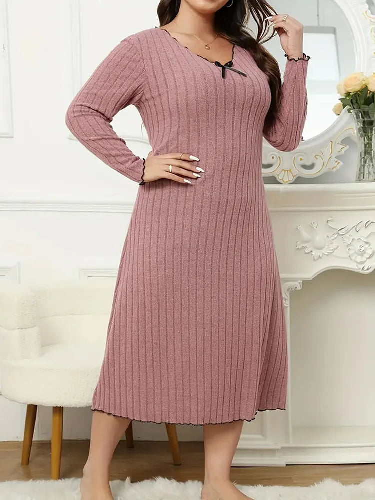 Ribbed Bow-Neck Midi Dress