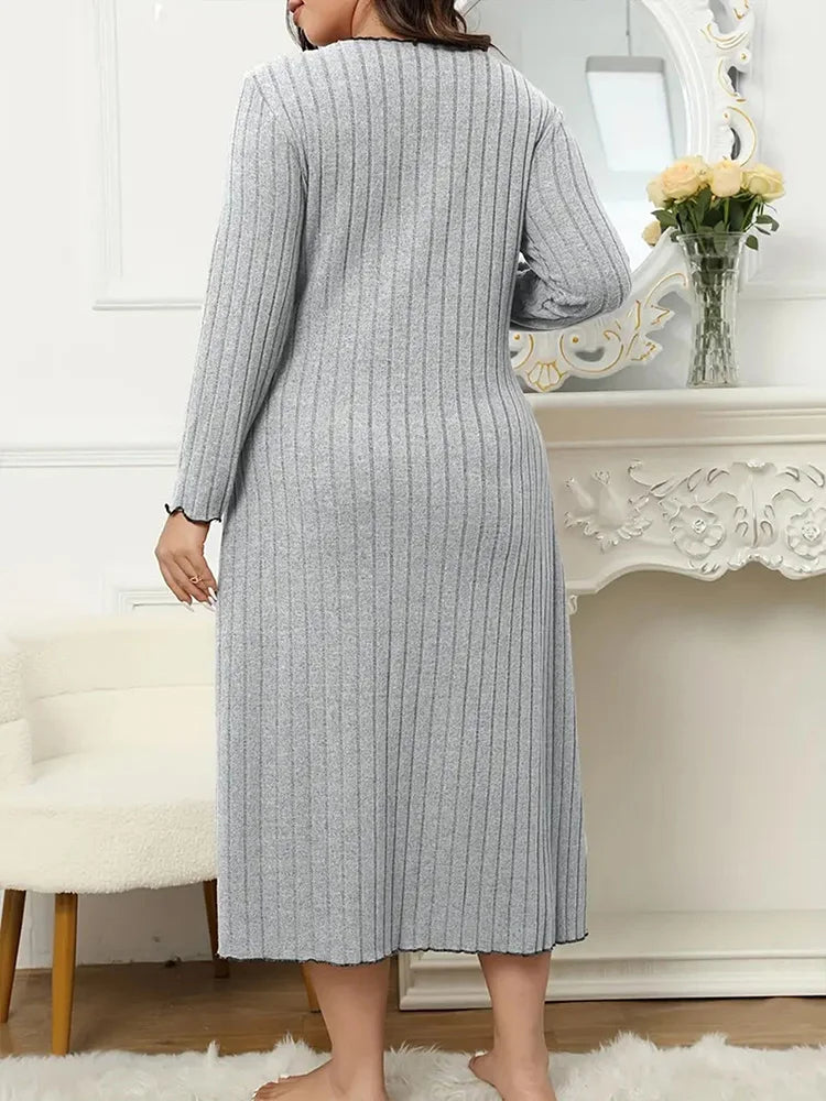 Ribbed Bow-Neck Midi Dress