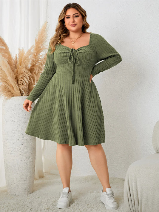 Ribbed Tie-Front Skater Dress