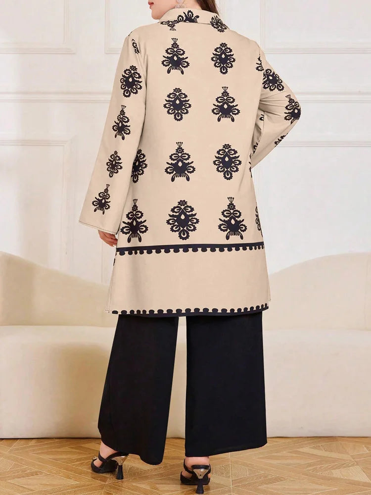 Motif Button Tunic & Wide-Leg Pants Set