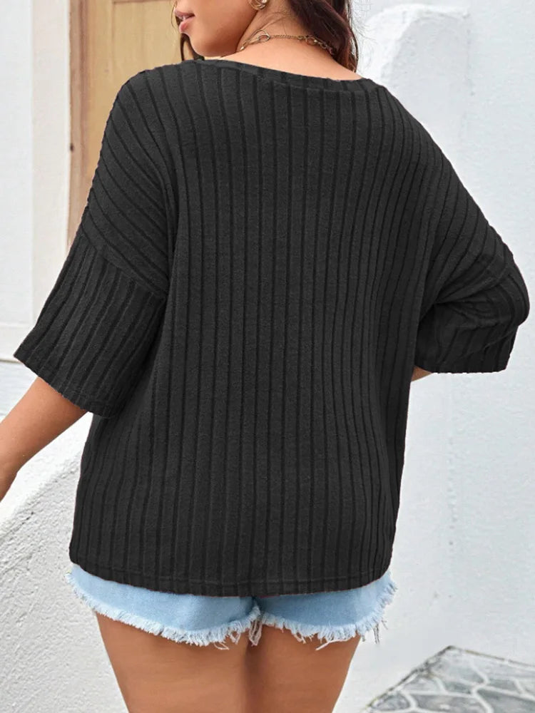 Ribbed V-Neck Pocket Top