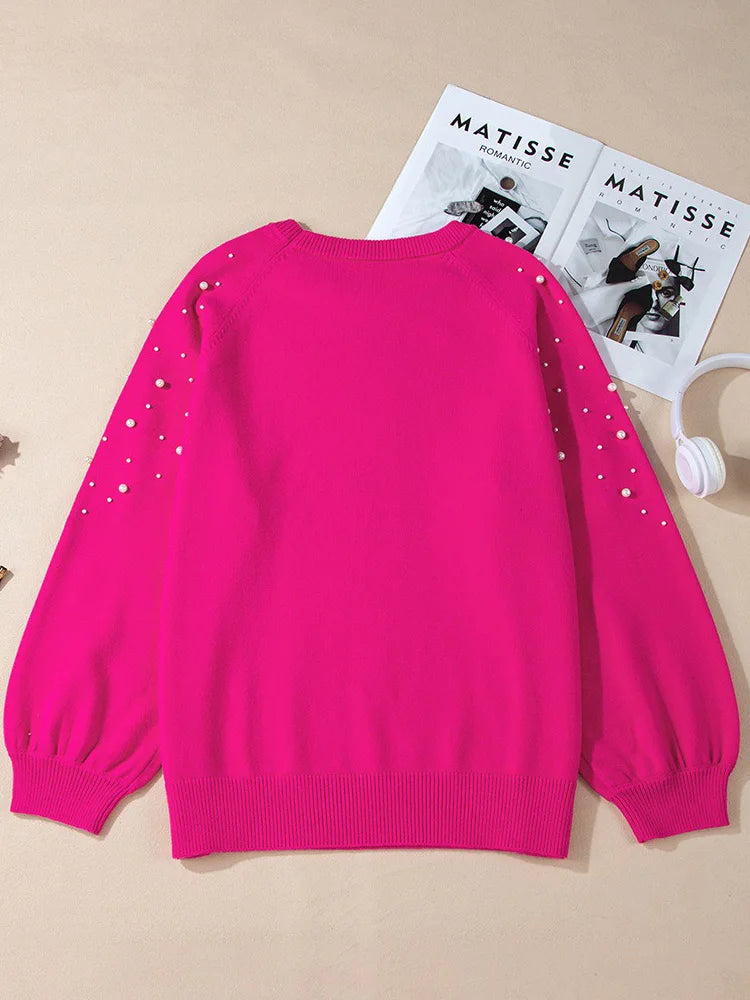 Pearl-Embellished Raglan-Sleeve Sweater