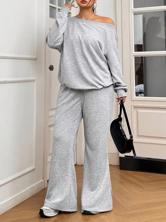 Off-Shoulder Sweatshirt & Flared Pants Set