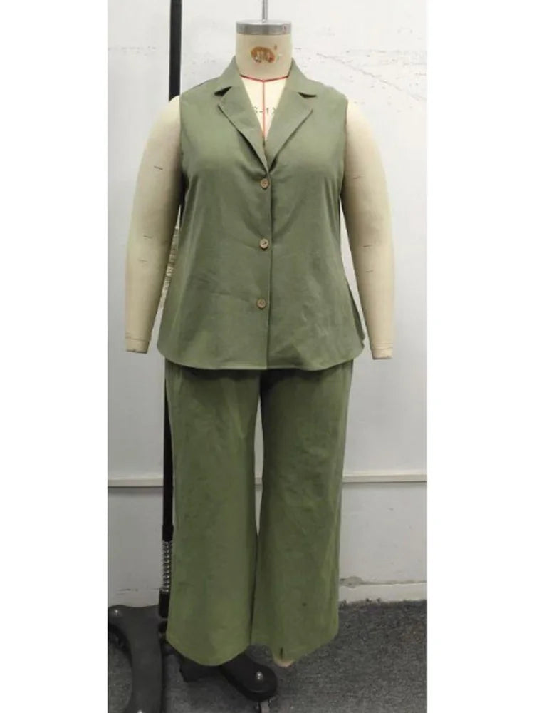 Sleeveless Lapel Vest & Wide-Leg Pants Set