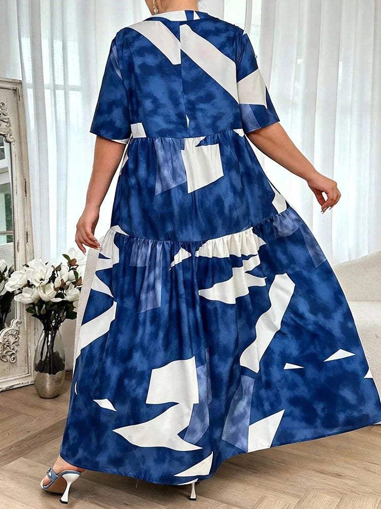 Abstract Button-Front Tiered Maxi Dress